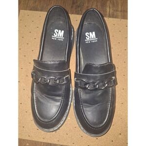 SM New York Hillary Black Lug Sole Chain Link Loafers Womens 7.5 Platform Shoes